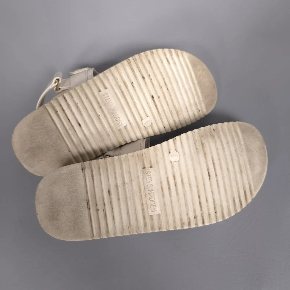 STEVE‎ MADDEN JBREEN Kids Girls Sandals Size 1M Hook Loop Comfort Platform Cream